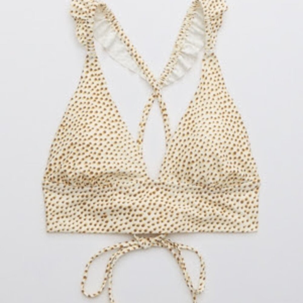 Aerie Printed Ruffle Tie Longline Triangle Bikini Top - Size M